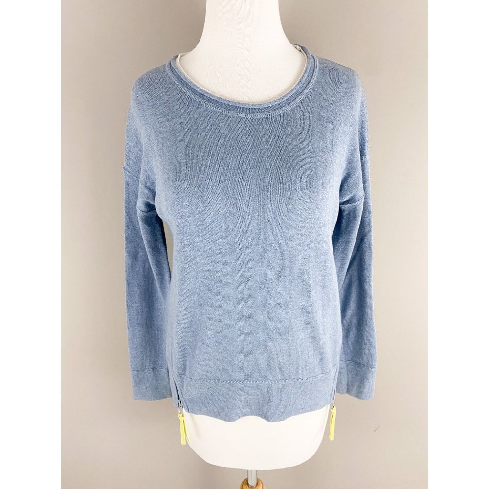 Lisa Todd Zip It Blue Cashmere Blend Crewneck Zipper Side Sweater Long Sleeve XS